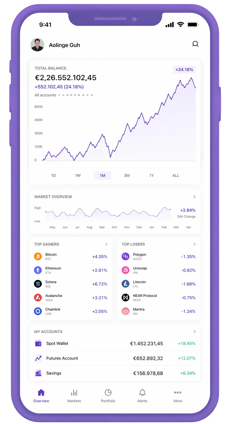 Arvelantis AI mobile app showing portfolio overview